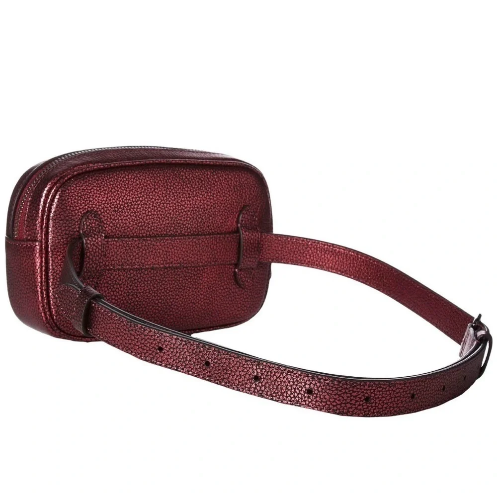 COACH Metallic Pebbled Leather Convertible Belt Bag Berry Pink Silver Like New